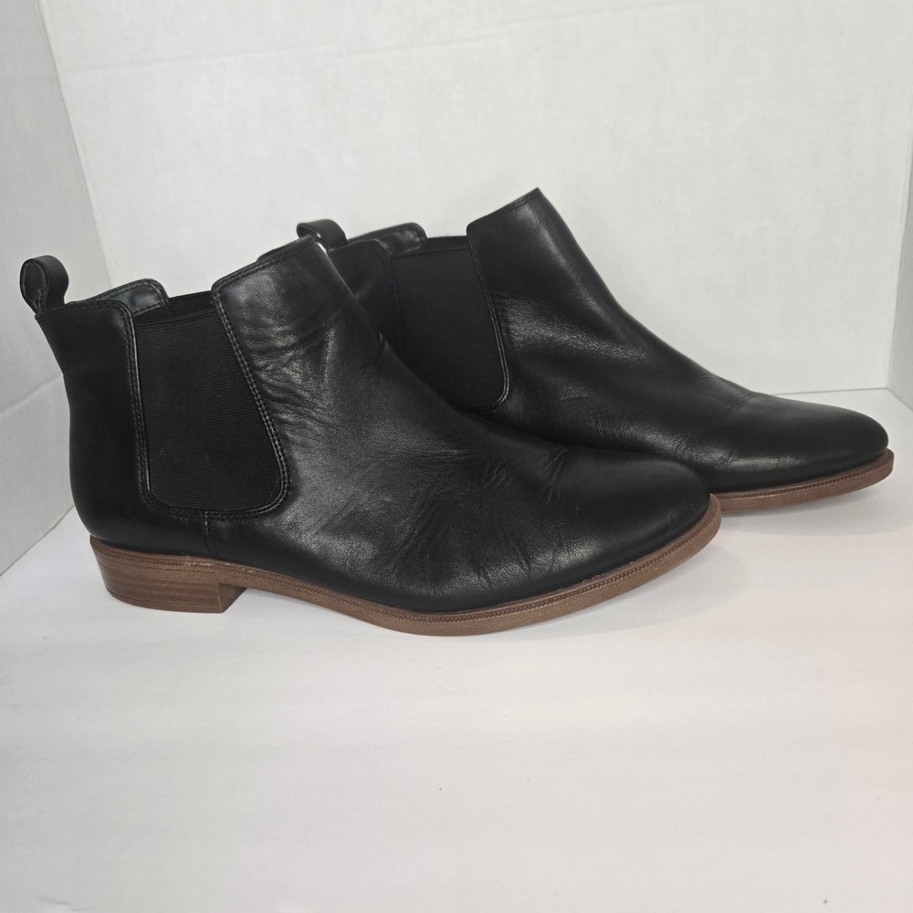 Clarks Collection Taylor Shine Black Leather Chelsea Ankle Boots Womens 9 M